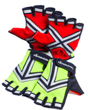 HALTZGLOVES Daytime half glove, x on palm, arrow on back of hand, reflective glove, traffic glove, law enforcement, police, hi visibility gear, high visibility apparel, EMS, EMT, fire fighter, runner, cyclist