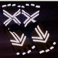 HALTZGLOVES Nighttime half glove, x on palm, arrow on hand, law enforcement, police, hi visibility gear, high visibility apparel, EMS, EMT, fire fighter, runner, cyclist